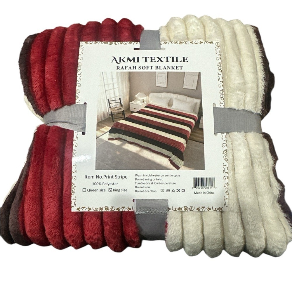 Super Soft King‎ Size Blanket - Red, White, and Brown, New in Package